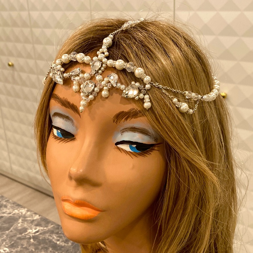 Boho crystal and ivory pearl headpiece crown